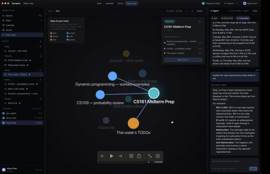 OtterAgent brain-map interface with an agent chat panel